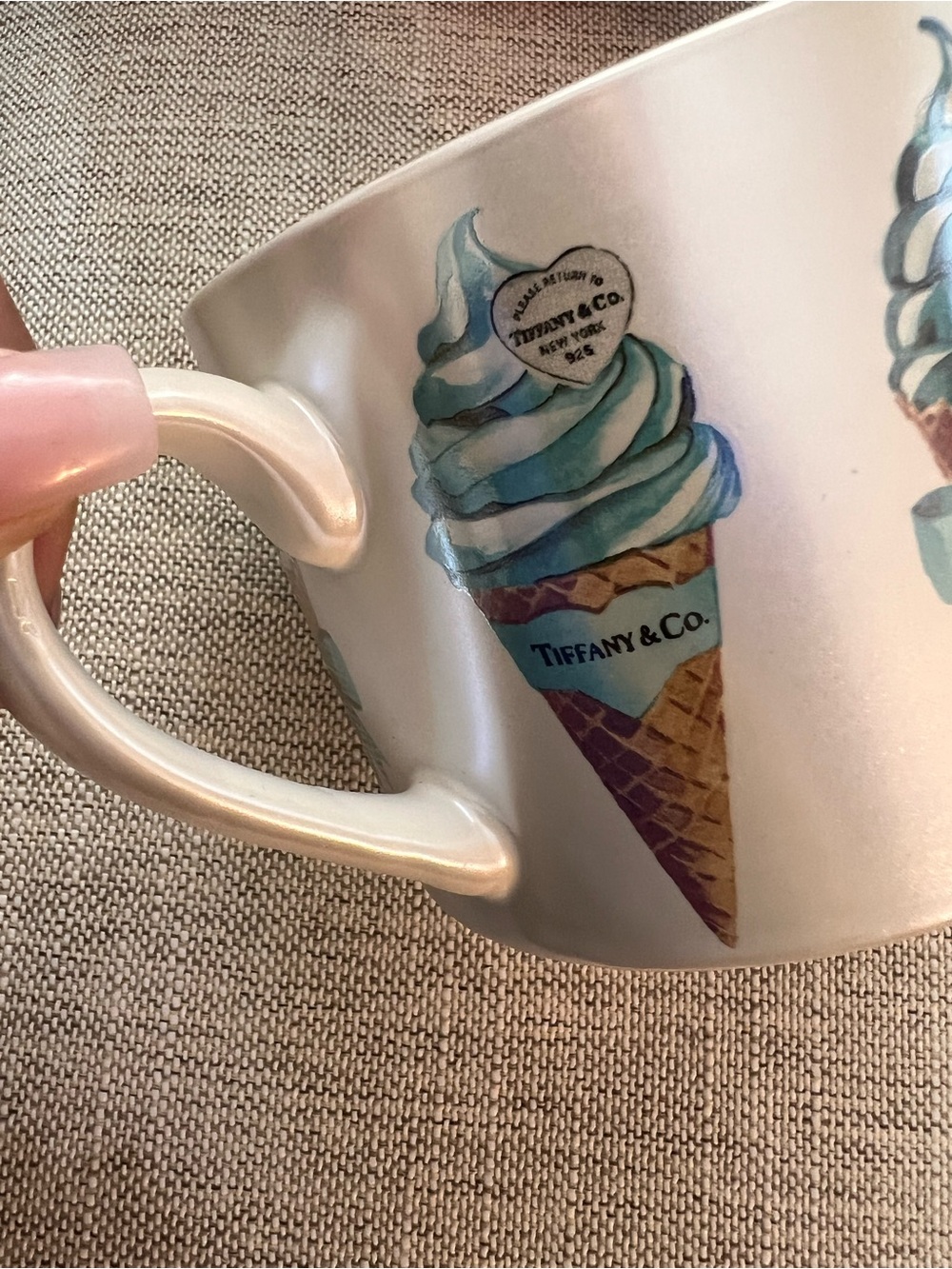 Set Tiffany & Co. Ceramic Mug with Tiffany Blue & Brown Ice Cream Cone Motif